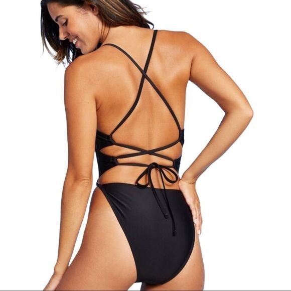 Backless Adjustable Multi Straps High Thigh Accent One Piece Swimsuit NEW - Picture 2 of 3